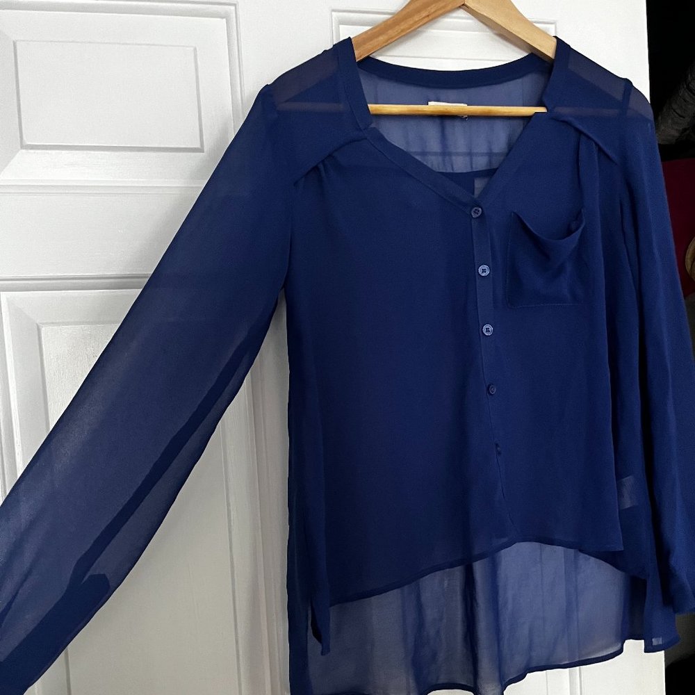 Cobalt Blue Sheer Button Down Blouse